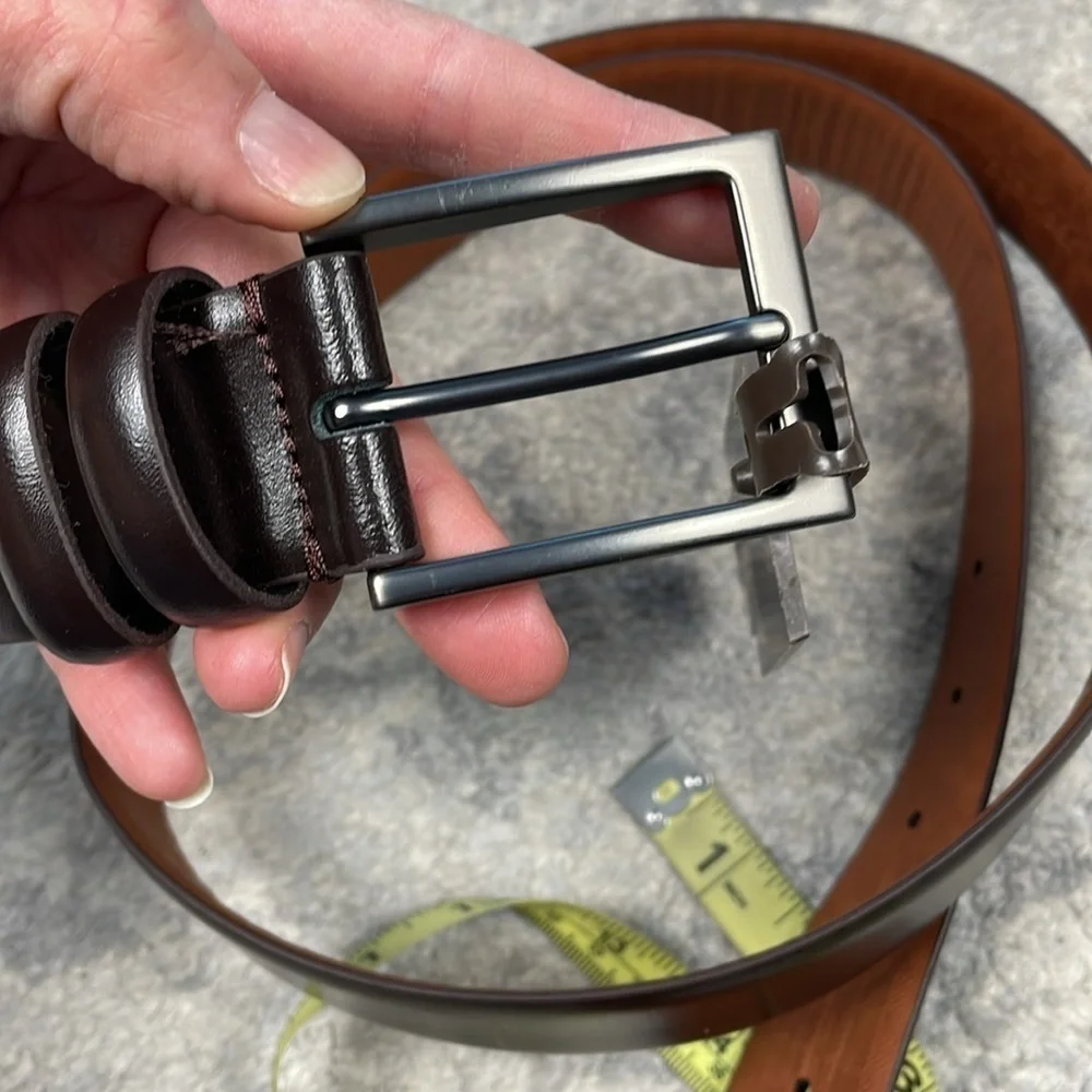 NWT Boconi Dark Brown Genuine Leather Belt Chrome Hardware Sz 42